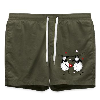 Schafe Bock Lamm Lämmer Schaf Ziege Wolle - Badeshorts - Olive - Vorne - AI Model Male 185 light (185cm)