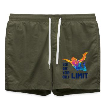 Skydive Fallschirmspringer Skydiver Freifall - Badeshorts - Olive - Vorne - AI Model Male 185 light (185cm)