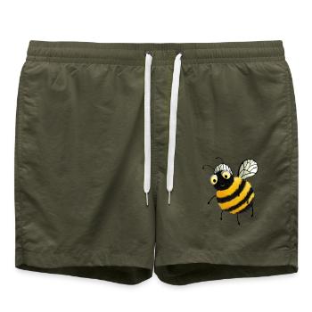 Flauschige Comic Biene mit Kulleraugen - Badeshorts - Olive - Vorne - AI Model Male 185 light (185cm)