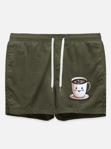 Lächelnde Tasse Kaffee - Badeshorts - Olive