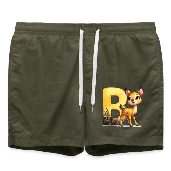 Tieralphabet - Buchstabe B für Reh - Zeichnung - Badeshorts - Olive - Vorne - AI Model Male 185 light (185cm)
