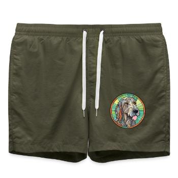 Irischer Wolfshund Hunderasse Aquarell Illustration - Badeshorts - Olive - Vorne - AI Model Male 185 light (185cm)