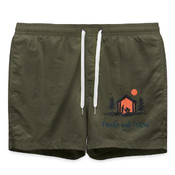 Friede auf Erden Weihnachtskrippe Heilige Familie - Badeshorts - Olive - Vorne - AI Model Male 185 light (185cm)