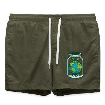 Welt im Glas: Grünes Wachstum - Badeshorts - Olive - Vorne - AI Model Male 185 light (185cm)