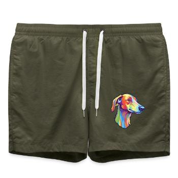 Lurcher Hunderasse Cartoon Kawaii Illustration - Badeshorts - Olive - Vorne - AI Model Male 185 light (185cm)