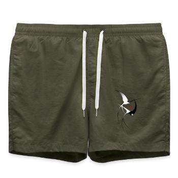 Vogel Schwalben - Badeshorts - Olive - Vorne - AI Model Male 185 light (185cm)