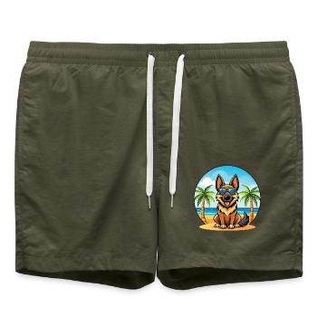 Deutsche Schafpudel Hunderasse Cartoon Sonnenbrille - Badeshorts - Olive - Vorne - AI Model Male 185 light (185cm)