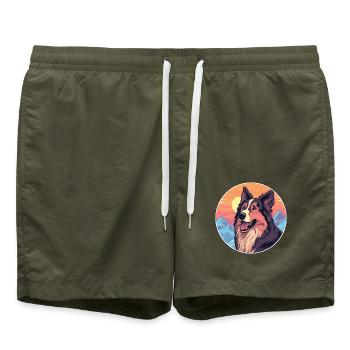 Karpaten Schäferhund Rasse Cartoon Kawaii Wasser - Badeshorts - Olive - Vorne - AI Model Male 185 light (185cm)
