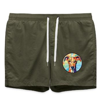 Galgo Español Hunderasse Aquarell Illustration - Badeshorts - Olive - Vorne - AI Model Male 185 light (185cm)