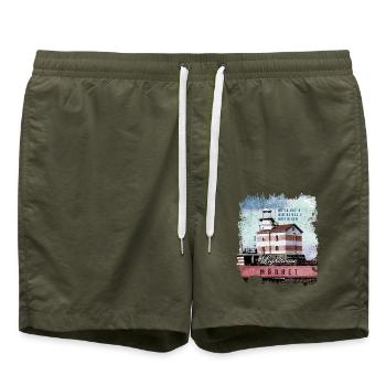 Märke leuchtturm produkte, Finnland Leuchtturm, Farbe - Badeshorts - Olive - Vorne - AI Model Male 185 light (185cm)