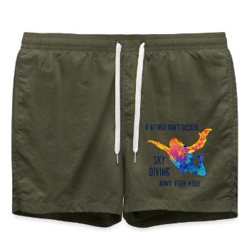 Skydive Fallschirmspringer Skydiver Freifall - Badeshorts - Olive - Vorne - AI Model Male 185 light (185cm)