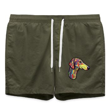 Galgo Español Hunderasse Cartoon Kawaii Illustratio - Badeshorts - Olive - Vorne - AI Model Male 185 light (185cm)