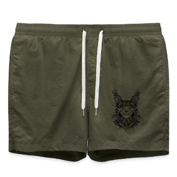 Luchs Katze Kater Wildkatze Hauskatze - Badeshorts - Olive - Vorne - AI Model Male 185 light (185cm)