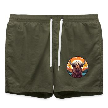 Yak buntes Aquarell Cartoon Kawaii Tier - Badeshorts - Olive - Vorne - AI Model Male 185 light (185cm)