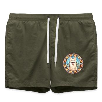 Berger Blanc Suisse Hunderasse Buntglas Colorf - Badeshorts - Olive - Vorne - AI Model Male 185 light (185cm)