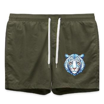 Blauer aquatischer Tiger Buntes Aquarell Tier Haustier - Badeshorts - Olive - Vorne - AI Model Male 185 light (185cm)