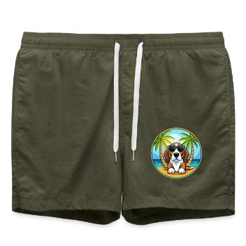 Basset Artesien Normand Hunderasse Cartoon Beach - Badeshorts - Olive - Vorne - AI Model Male 185 light (185cm)