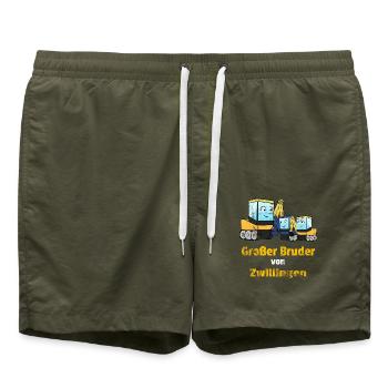 Großer Bruder Zwillinge Bagger - Badeshorts - Olive - Vorne - AI Model Male 185 light (185cm)