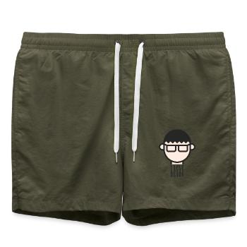 I love Nerds - Nerd mit Brille Minimalistisch - Badeshorts - Olive - Vorne - AI Model Male 185 light (185cm)