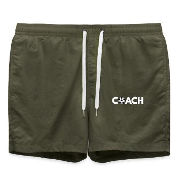Coach Fussball Trainer Fussballtrainer - Badeshorts - Olive - Vorne - AI Model Male 185 light (185cm)
