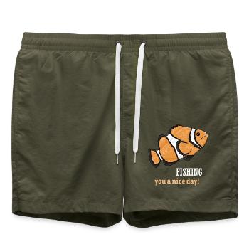 Clownfisch Humor Shirt – Fischers Freude - Badeshorts - Olive - Vorne - AI Model Male 185 light (185cm)