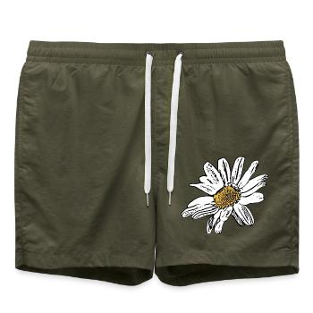 Retro Gänseblümchen Blume Weihnachts Geschenk - Badeshorts - Olive - Vorne - AI Model Male 185 light (185cm)