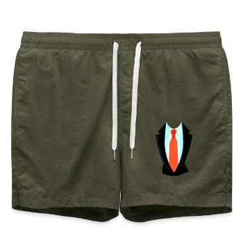 Fake Anzug Mit Krawatte Overall Kostüm - Badeshorts - Olive - Vorne - AI Model Male 185 light (185cm)