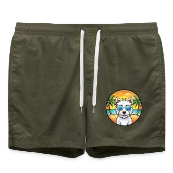 Westie Hunderasse Cartoon Sonnenbrille Strand - Badeshorts - Olive - Vorne - AI Model Male 185 light (185cm)