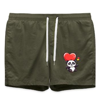 Panda, Kawaii, Karikatur, Haustier, Spielender, Mit, Balloons - Badeshorts - Olive - Vorne - AI Model Male 185 light (185cm)