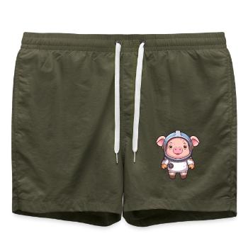 Astronaut Lustiges Schwein Kawaii Cartoon Tier Haustier - Badeshorts - Olive - Vorne - AI Model Male 185 light (185cm)