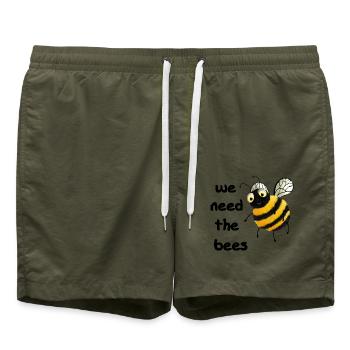 We need the Bees - Flauschige Biene Spruch - Badeshorts - Olive - Vorne - AI Model Male 185 light (185cm)