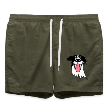 Cute Border Collie - Swim Trunks - olive - Front - AI Model Male 185 light (185cm)