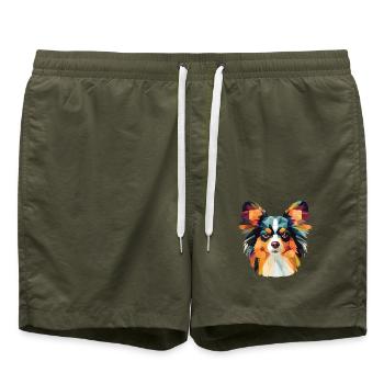 Papillon Continental Spielzeug Spaniel Hund Aquarell - Badeshorts - Olive - Vorne - AI Model Male 185 light (185cm)