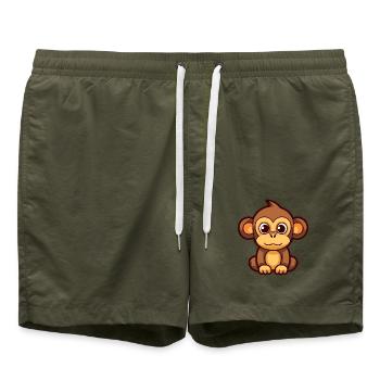 Affe Niedliche Karikatur Kawaii Aquarell Tier Haustier - Badeshorts - Olive - Vorne - AI Model Male 185 light (185cm)