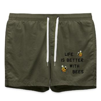 Life is better with Bees - Bienen Spruch - Badeshorts - Olive - Vorne - AI Model Male 185 light (185cm)