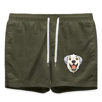 Große Pyrenäen-Hunderasse Aquarell-Karikatur Kawaii - Badeshorts - Olive - Vorne - AI Model Male 185 light (185cm)