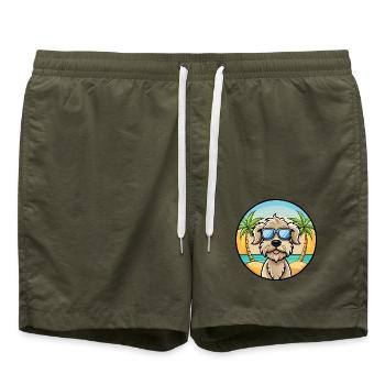Lagotto Romagnolo Hunderasse Cartoon Sonnenbrille Strand - Badeshorts - Olive - Vorne - AI Model Male 185 light (185cm)