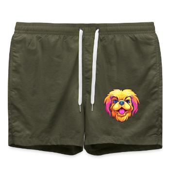 Pekinesische Hunderasse Cartoon Kawaii Illustration - Badeshorts - Olive - Vorne - AI Model Male 185 light (185cm)