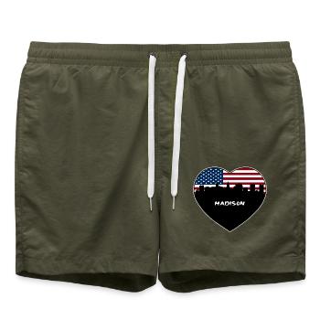Madison Wisconsin USA Flagge Skyline Reise Souvenir - Badeshorts - Olive - Vorne - AI Model Male 185 light (185cm)