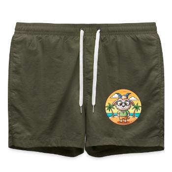 Lunettes de soleil de plage d’été de dessin animé drôle de chèvre - Short de bain - vert olive - Devant - AI Model Male 185 light (185cm)