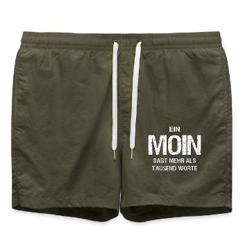 Ein MON: Mehr als Tausend Worte - Badeshorts - Olive - Vorne - AI Model Male 185 light (185cm)