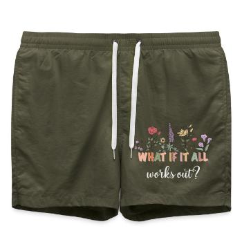 Was wenn alles klappt? Blumen - Badeshorts - Olive - Vorne - AI Model Male 185 light (185cm)