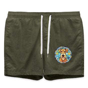 Airedale Terrier Hunderasse Buntes Glas - Badeshorts - Olive - Vorne - AI Model Male 185 light (185cm)