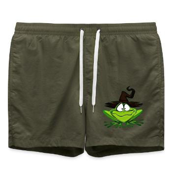 Süßer grüner Frosch mit Hut | Froschkönig Motiv  - Badeshorts - Olive - Vorne - AI Model Male 185 light (185cm)