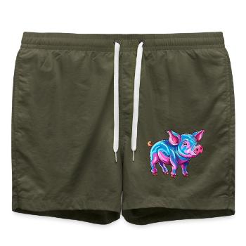 Schwein buntes Aquarell Cartoon Kawaii Tier - Badeshorts - Olive - Vorne - AI Model Male 185 light (185cm)