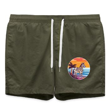 Zebra Aquarell Cartoon Kawaii Clipart Tier - Badeshorts - Olive - Vorne - AI Model Male 185 light (185cm)