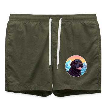Seskar Seal Hund Rasse Cartoon Kawaii Aquarell - Badeshorts - Olive - Vorne - AI Model Male 185 light (185cm)