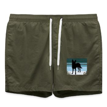 Carolina Hundeliebhaber Silhouette Vintage Sonnenuntergang - Badeshorts - Olive - Vorne - AI Model Male 185 light (185cm)