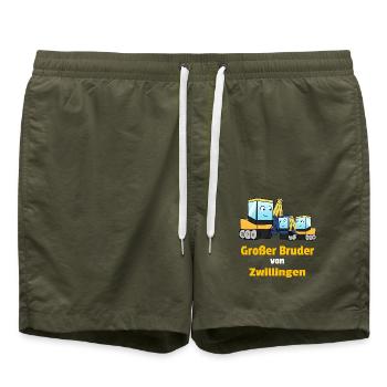 Großer Bruder Von Zwillingen Bagger Nachwuchs - Badeshorts - Olive - Vorne - AI Model Male 185 light (185cm)