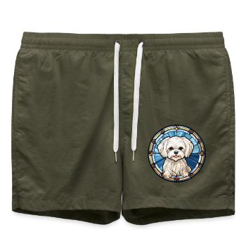 Maltesische Hunderasse Aquarellglas - Badeshorts - Olive - Vorne - AI Model Male 185 light (185cm)